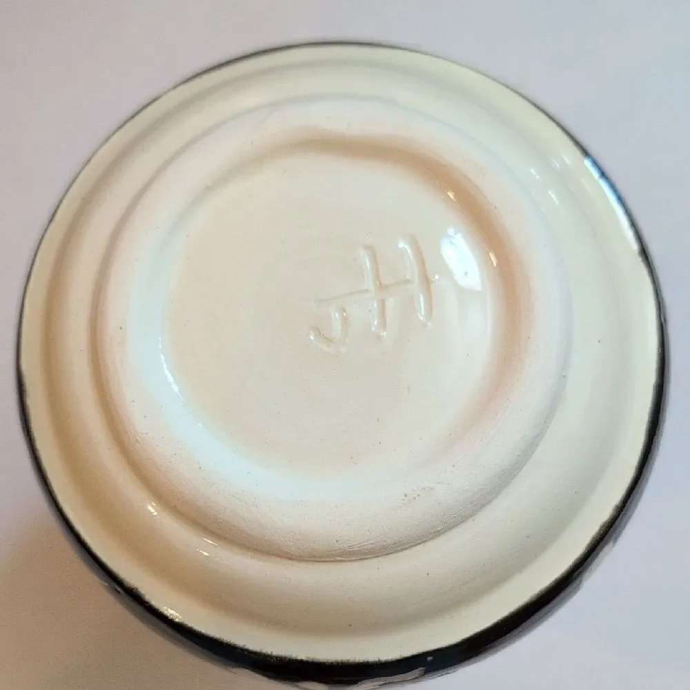 JH Pottery Handcrafted Black and Ivory Dragonfly Vase